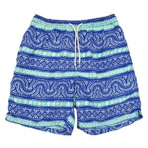 Vineyard Vines Swim Trunks Mens Small Blue Green Geometric Paisley Drawstring